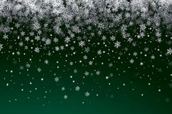 A dark green background with white snowflakes falling Product Image 1