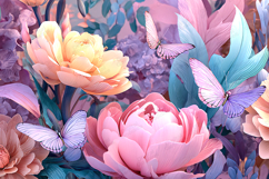 Pastel Peonies and Butterflies Seamless Digital Background Product Image 1