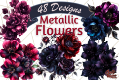 Metallic Gothic Flower PNG, Dark Fantasy Bouquet Clipart Product Image 1