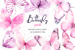 Watercolor Pink Butterfly Clipart Product Image 1