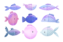 Cartoon Sea Fish. Ocean Fauna. Hand Drawn Watercolor Cartoon Product Image 1