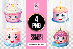 Cute Candle And Cupcake Cartoon Clipart Sublimation PNG Product Image 1