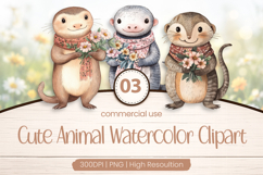 Cute Animal Watercolor Clipart PNG Product Image 1
