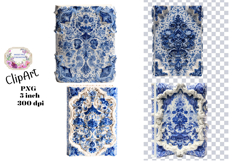 Blue Toile, Ephemera, PNG, Clipart, Junk Journal, flowers Product Image 1