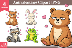 Anti valentine clipart Grumpy baby animals Bear Frog Bunny Product Image 1