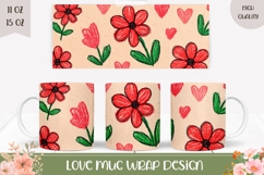 Cartoon Love Hearts Mug Wrap, Flowers Mug Template Product Image 1