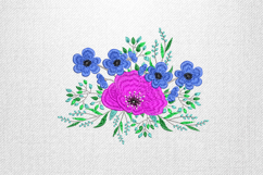 Blue and Pink Floral Bouquet Embroidery Design Product Image 1