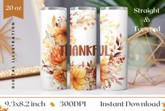 Thankful Tumbler Wrap Sublimation, Floral Wreath Tumbler PNG Product Image 1