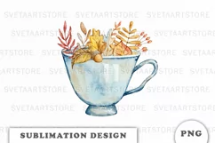 Watercolor Cozy Autumn Cup sublimation PNG Product Image 1