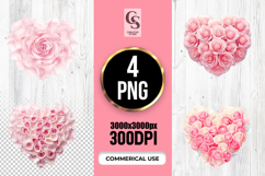 Pink Rose Heart PNG Romantic Floral Heart Clipart PNG Product Image 1