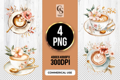 Floral Coffee Cup Watercolor Clipart PNG Product Image 1