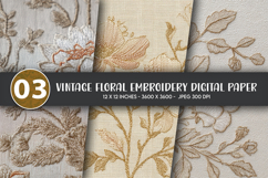 Vintage Floral Embroidery Digital Paper Product Image 1