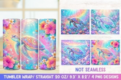 Neon Tropical Turtle 20 OZ Skinny Tumbler Sublimation PNG. Product Image 1