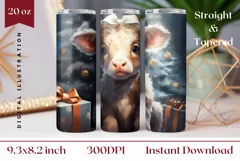 Christmas Tumbler Wrap Sublimation, Baby Highland Cow PNG Product Image 1