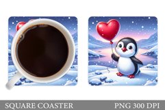 Cute Penguin Coaster Design. Valentine Coaster Sublimation Product Image 1