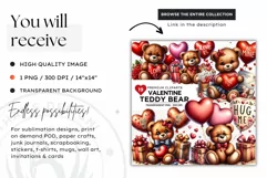 Valentine Love Teddy bear PNG with hearts and letters Product Image 3
