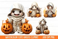 Watercolor Cute Ghosts Clipart Product Image 2