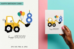 Eighth Birthday Excavator | Happy Birthday Card | EPS SVG Product Image 1