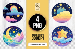 Cute Moon Star Cloud Clipart Sublimation PNG Product Image 1