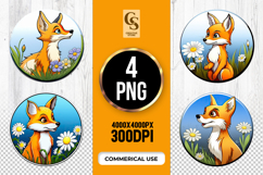 Cute Baby Fox Floral Scene Clipart PNG Product Image 1