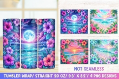 Floral Beach 20 OZ Skinny Tumbler Wrap Sublimation Png. Product Image 1