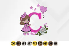 Letter c Girl Machine Embroidery Design Product Image 2