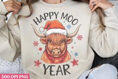 Happy Moo Year PNG, Highland Cow Sublimation PNG Product Image 2