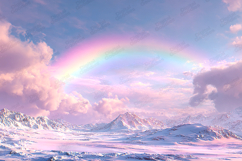 Pastel Rainbow Over Snowy Mountains Landscape Art Product Image 1