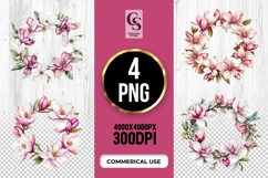 Magnolia Flower Wreath Clipart Sublimation PNG Product Image 1