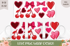 Cartoon Love Hearts Mug Design, Cherry Mug Template Product Image 1