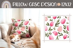 Cartoon Pink Tulips Pillow, Colorful Flowers Pillow Design Product Image 1