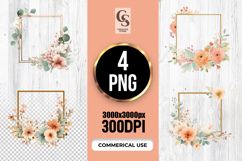 Peach Floral Square Frame Clipart PNG Product Image 1