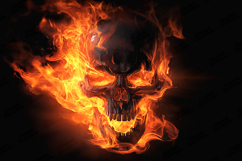 Burning Fire Skull Illustration Dark Flaming Artwork Product Image 1