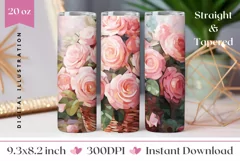 Pink Roses Tumbler Sublimation, Valentines Tumbler Design Product Image 1