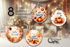 Hello Autumn | 8 Round Earring Sublimation designs, PNG Product Image 1