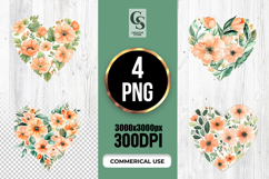 Peach Floral Heart Illustration Clipart Sublimation PNG Product Image 1
