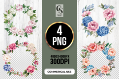 Vintage Floral Wreath Clipart Sublimation PNG Product Image 1