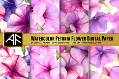 Watercolor Petunia Flower Digital Paper Product Image 1