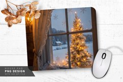 Cozy Winter Scene with Glowing Tree Mouse Pad Design Product Image 1