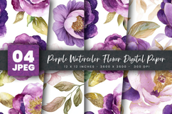Purple Watercolor Flower Digital Paper Product Image 1