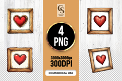 Vintage Wooden Frame Heart Clipart Sublimation PNG Product Image 1