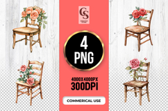 Vintage Floral Wooden Chair Clipart Sublimation PNG Product Image 1
