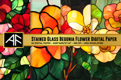 Stained Glass Begonia Flower Digital Paper Product Image 1