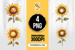 Smiling Sunflower Watercolor Clipart Sublimation PNG Product Image 1