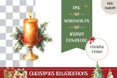 Cartoon Christmas Candle Illustration, Gold Christmas PNG Product Image 1