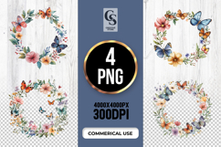 Butterfly Floral Wreath Clipart Sublimation PNG Product Image 1