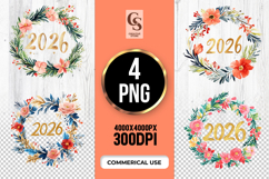 Floral Wreath 2026 Clipart Sublimation PNG Product Image 1