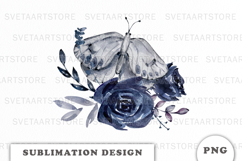 Watercolor Butterfly with Flowers png Product Image 1