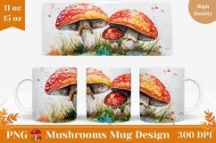 Mushroom Mug Wrap Design, Watercolor Mushrooms Sublimation Product Image 1
