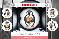 Car Coaster Penguin Spring Bouquet Product Image 1